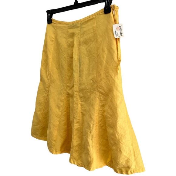 Sherry Taylor Sz S Yellow ☀️ Pleated Linen Look Skirt NWT 🏷 - Picture 2 of 11